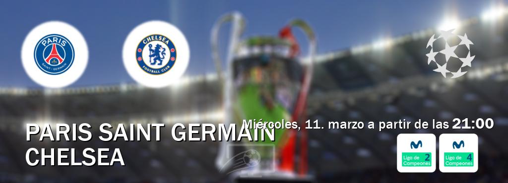 El partido entre Paris Saint Germain y Chelsea será retransmitido por Movistar Liga de Campeones 2 y Movistar Liga de Campeones 4 (miércoles, 11. marzo a partir de las  21:00).