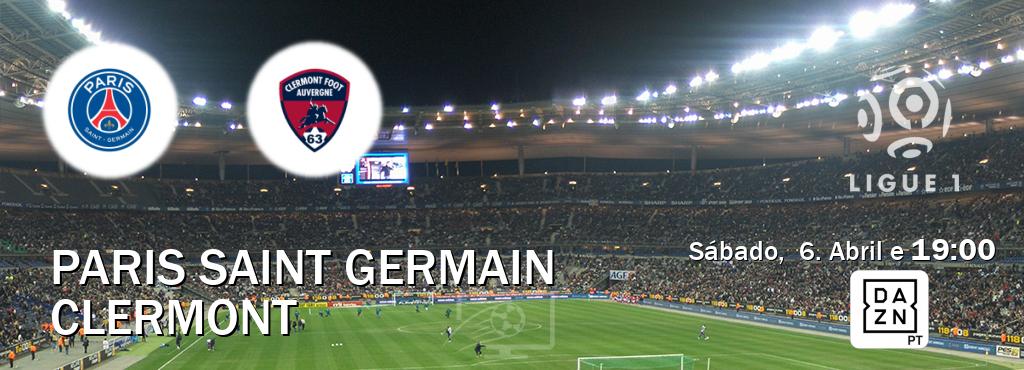 Jogo entre Paris Saint Germain e Clermont tem emissão DAZN (Sábado,  6. Abril e  19:00).