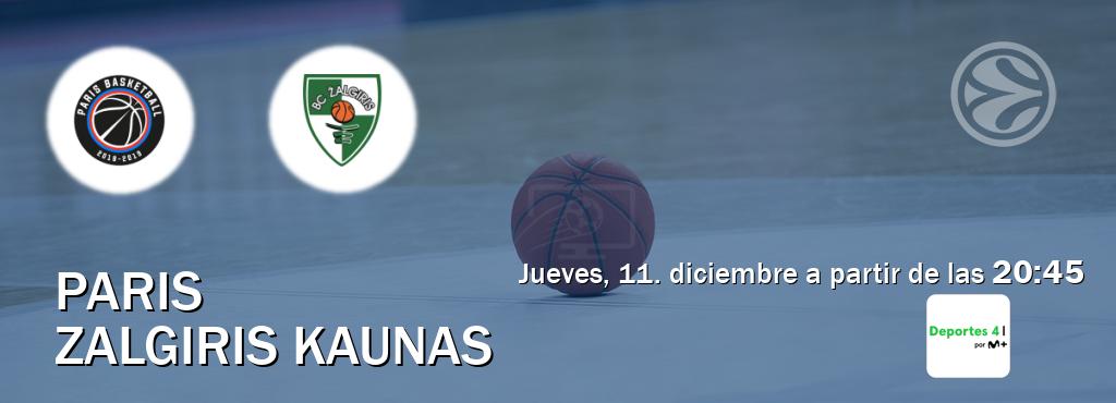 El partido entre Paris y Zalgiris Kaunas será retransmitido por Movistar Deportes 4 (jueves, 11. diciembre a partir de las  20:45).