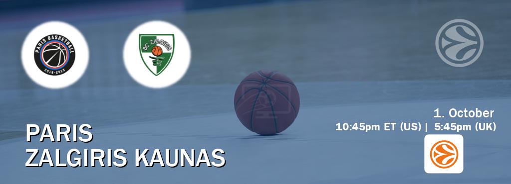 You can watch game live between Paris and Zalgiris Kaunas on EuroLeague TV.