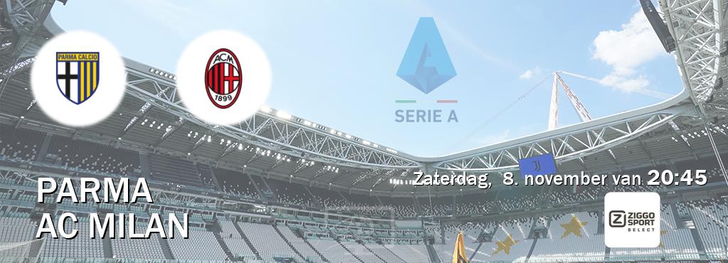 Wedstrijd tussen Parma en AC Milan live op tv bij Ziggo Sport 2 (zaterdag, 8. november van 20:45). Wedstrijd tussen Parma en AC Milan live op tv bij Ziggo Sport 2 (zaterdag, 8. november van 20:45).
