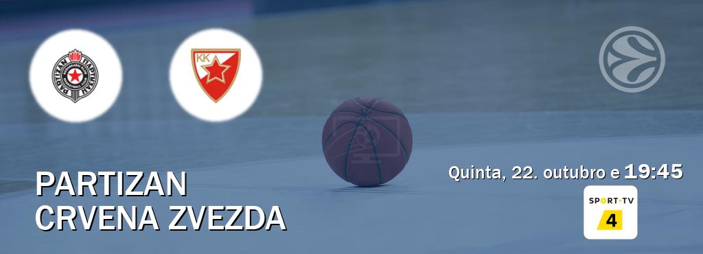 Jogo entre Partizan e Crvena zvezda tem emissão Sport TV 4 (quinta, 22. outubro e 19:45). Jogo entre Partizan e Crvena zvezda tem emissão Sport TV 4 (quinta, 22. outubro e 19:45).