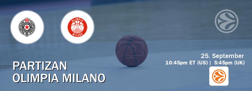 You can watch game live between Partizan and Olimpia Milano on EuroLeague TV. You can watch game live between Partizan and Olimpia Milano on EuroLeague TV.
