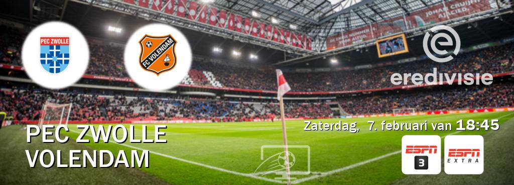 Wedstrijd tussen PEC Zwolle en Volendam live op tv bij ESPN 3, ESPN Extra (zaterdag,  7. februari van  18:45).