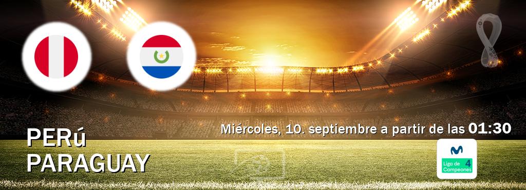 El partido entre Perú y Paraguay será retransmitido por Movistar Liga de Campeones 4 (miércoles, 10. septiembre a partir de las 01:30). El partido entre Perú y Paraguay será retransmitido por Movistar Liga de Campeones 4 (miércoles, 10. septiembre a partir de las 01:30).