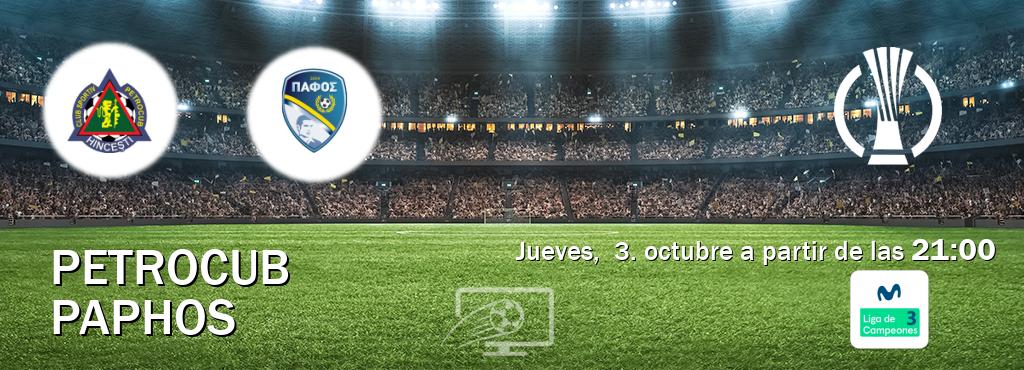 El partido entre Petrocub y Paphos será retransmitido por Movistar Liga de Campeones 3 (jueves,  3. octubre a partir de las  21:00).