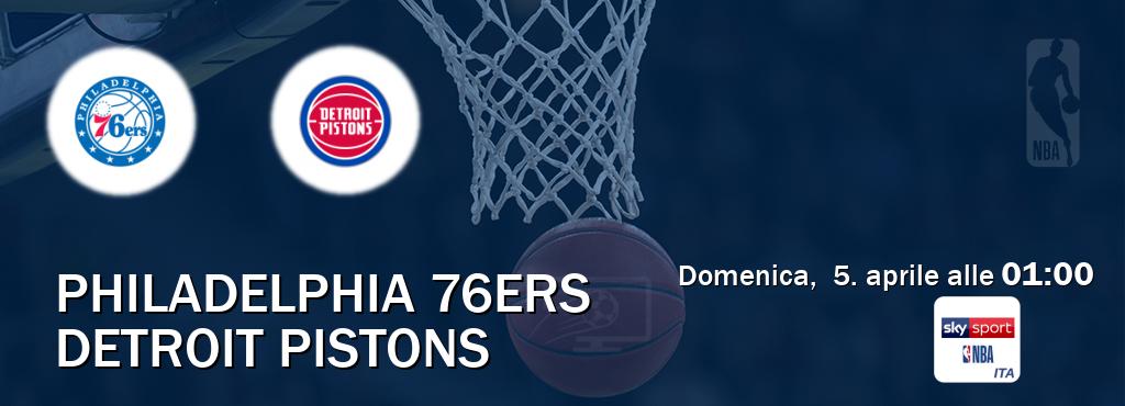 Il match Philadelphia 76ers - Detroit Pistons sarà trasmesso in diretta TV su Sky Sport NBA (ore 01:00)