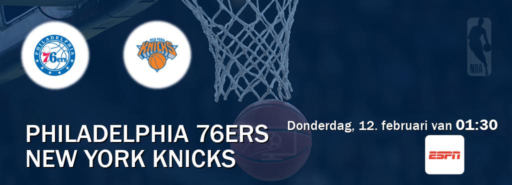 Wedstrijd tussen Philadelphia 76ers en New York Knicks live op tv bij ESPN 1 (donderdag, 12. februari van 01:30). Wedstrijd tussen Philadelphia 76ers en New York Knicks live op tv bij ESPN 1 (donderdag, 12. februari van 01:30).
