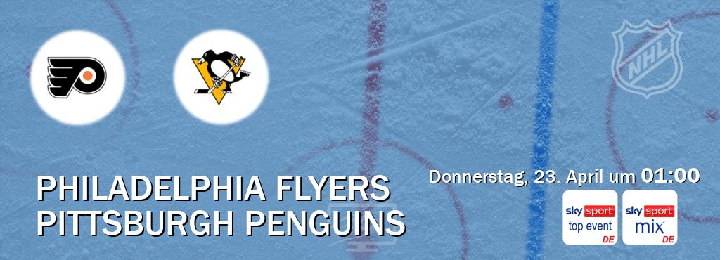 Das Spiel zwischen Philadelphia Flyers und Pittsburgh Penguins wird am Donnerstag, 23. April um  01:00, live vom Sky Sport Top Event und Sky Sport Mix übertragen.