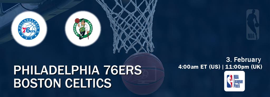 You can watch game live between Philadelphia 76ers and Boston Celtics on NBA League Pass.