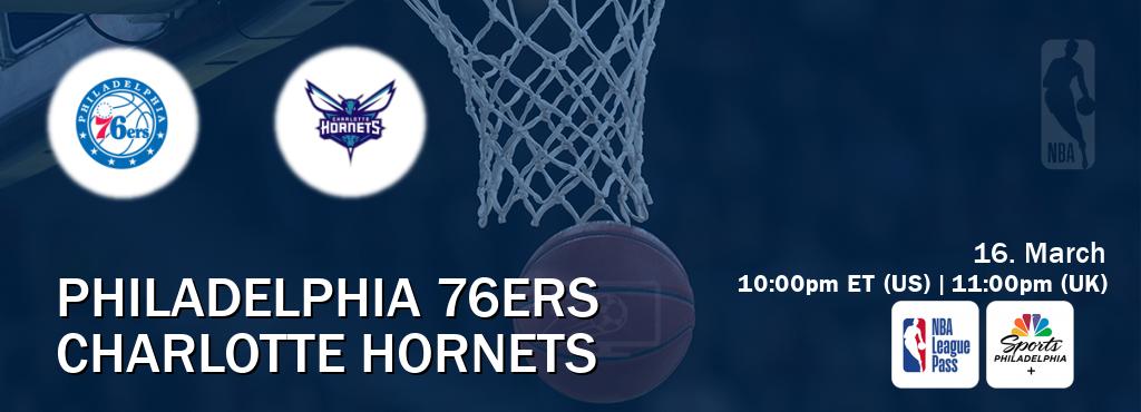 You can watch game live between Philadelphia 76ers and Charlotte Hornets on NBA League Pass and NBCS Philadelphia+(US).