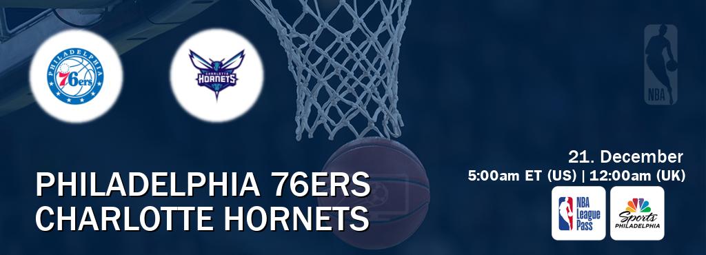 You can watch game live between Philadelphia 76ers and Charlotte Hornets on NBA League Pass and NBCS Philadelphia(US).