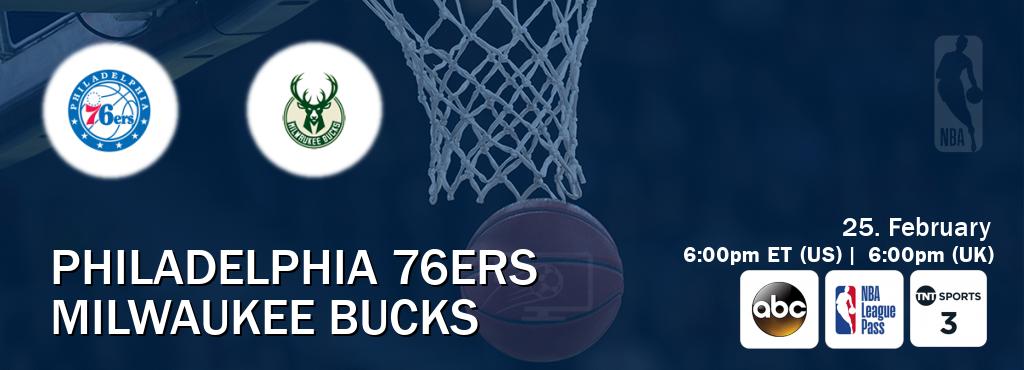You can watch game live between Philadelphia 76ers and Milwaukee Bucks on ABC(US), NBA League Pass, TNT Sports 3(UK).