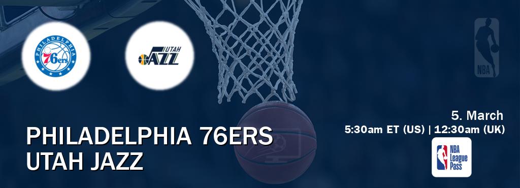 You can watch game live between Philadelphia 76ers and Utah Jazz on NBA League Pass.