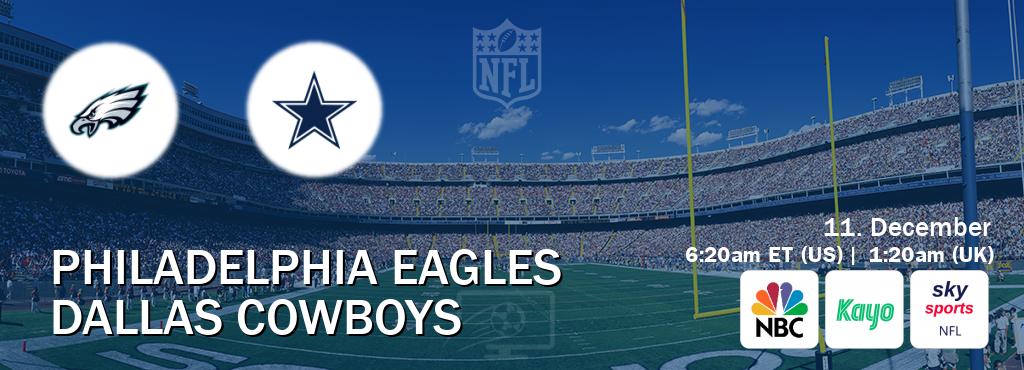 You can watch game live between Philadelphia Eagles and Dallas Cowboys on NBC(US), Kayo Sports(AU), Sky Sports NFL(UK).