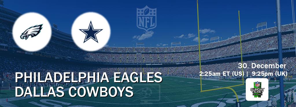 You can watch game live between Philadelphia Eagles and Dallas Cowboys on NFL Sunday Ticket(US).