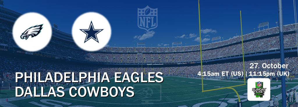 You can watch game live between Philadelphia Eagles and Dallas Cowboys on NFL Sunday Ticket(US). You can watch game live between Philadelphia Eagles and Dallas Cowboys on NFL Sunday Ticket(US).