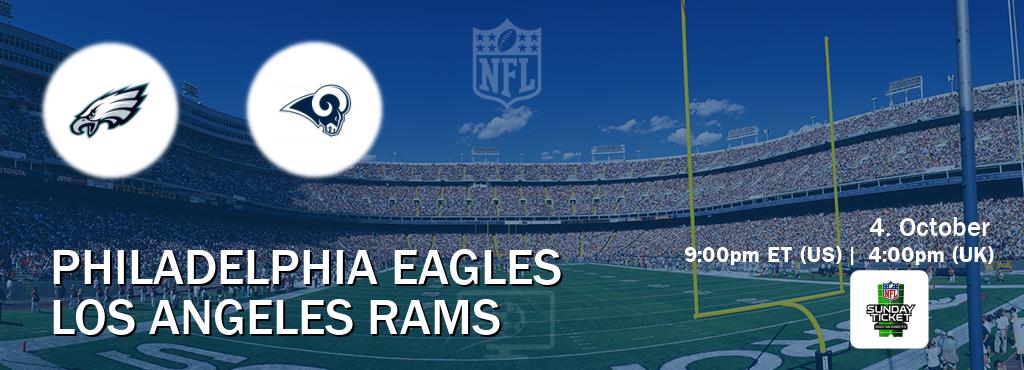 You can watch game live between Philadelphia Eagles and Los Angeles Rams on NFL Sunday Ticket(US).