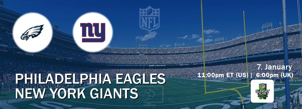 You can watch game live between Philadelphia Eagles and New York Giants on NFL Sunday Ticket(US).