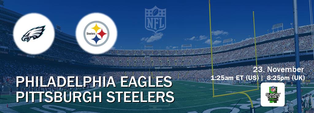 You can watch game live between Philadelphia Eagles and Pittsburgh Steelers on NFL Sunday Ticket(US). You can watch game live between Philadelphia Eagles and Pittsburgh Steelers on NFL Sunday Ticket(US).