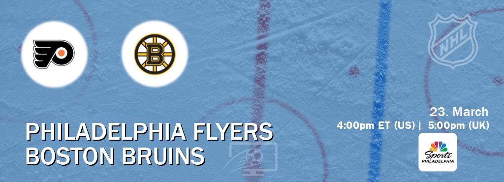 You can watch game live between Philadelphia Flyers and Boston Bruins on NBCS Philadelphia(US).