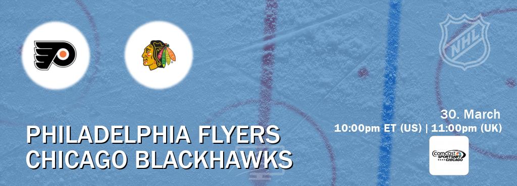 You can watch game live between Philadelphia Flyers and Chicago Blackhawks on CSN Chicago(US).