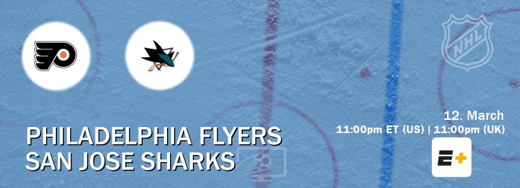 You can watch game live between Philadelphia Flyers and San Jose Sharks on ESPN+(US).