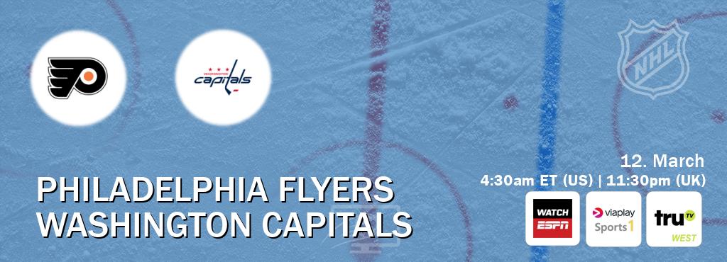 You can watch game live between Philadelphia Flyers and Washington Capitals on WatchESPN(AU), Viaplay Sports 1(UK), truTV West(US).