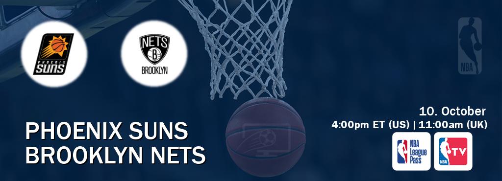 You can watch game live between Phoenix Suns and Brooklyn Nets on NBA League Pass and NBA TV(US). You can watch game live between Phoenix Suns and Brooklyn Nets on NBA League Pass and NBA TV(US).