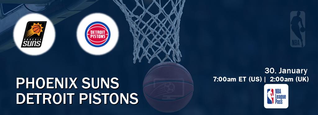 You can watch game live between Phoenix Suns and Detroit Pistons on NBA League Pass.