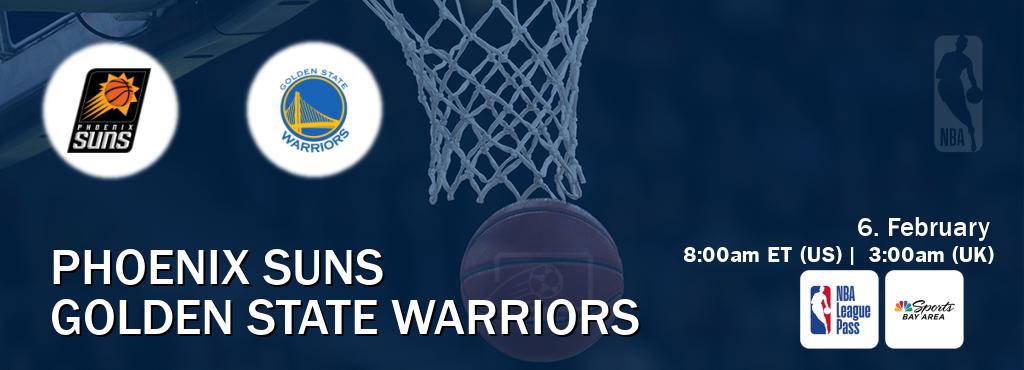 You can watch game live between Phoenix Suns and Golden State Warriors on NBA League Pass and NBCS Bay Area(US).