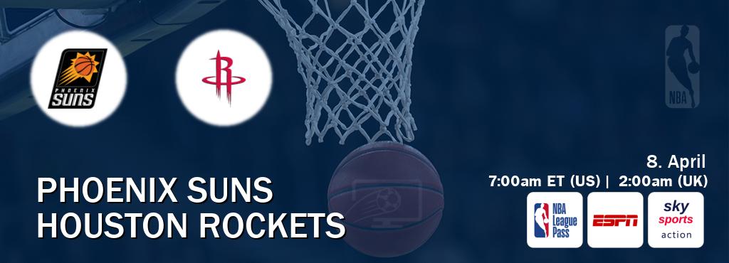 You can watch game live between Phoenix Suns and Houston Rockets on NBA League Pass, ESPN(AU), Sky Sports Action(UK).