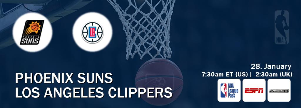 You can watch game live between Phoenix Suns and Los Angeles Clippers on NBA League Pass, ESPN(AU), AFN Sports(US).