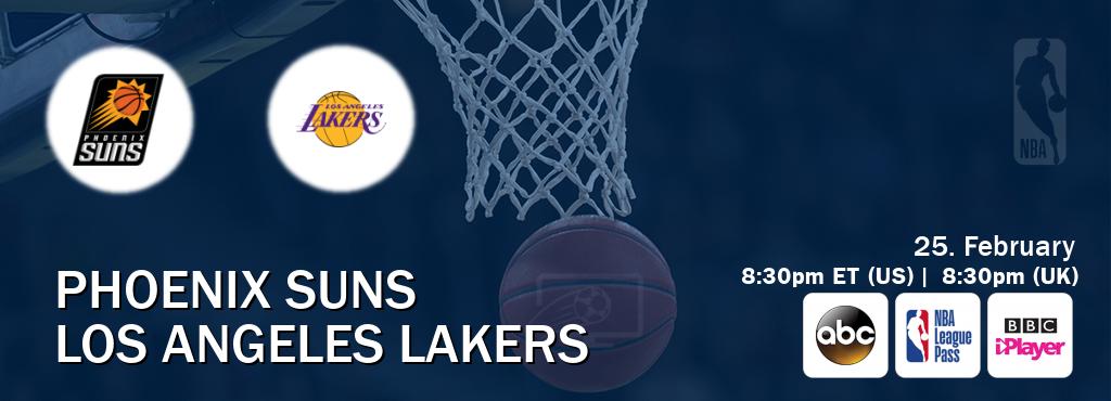 You can watch game live between Phoenix Suns and Los Angeles Lakers on ABC(US), NBA League Pass, BBC iPlayer(UK).