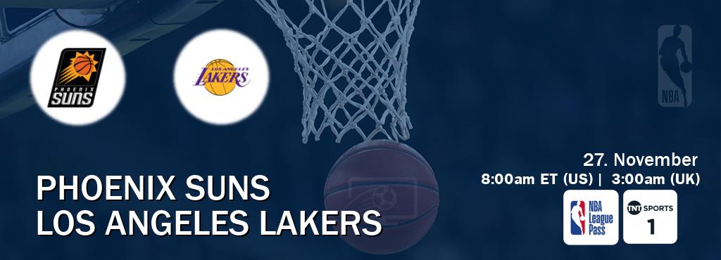 You can watch game live between Phoenix Suns and Los Angeles Lakers on NBA League Pass and TNT Sports 1(UK).