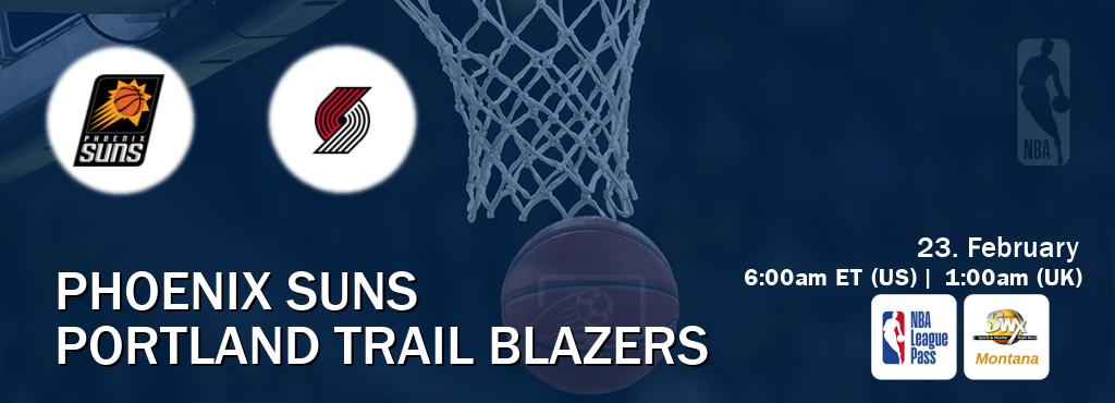 You can watch game live between Phoenix Suns and Portland Trail Blazers on NBA League Pass and SWX Montana(US).