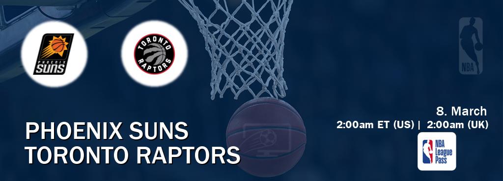 You can watch game live between Phoenix Suns and Toronto Raptors on NBA League Pass.