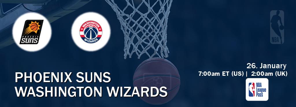 You can watch game live between Phoenix Suns and Washington Wizards on NBA League Pass.