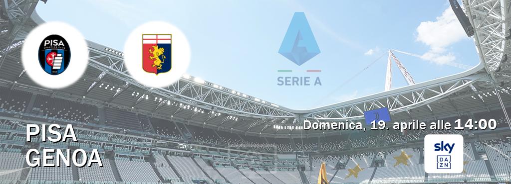 Il match Pisa - Genoa sarà trasmesso in diretta TV su Sky Sport Bar (ore 14:00)