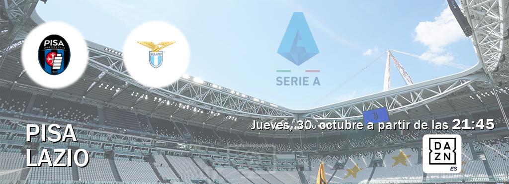 El partido entre Pisa y Lazio será retransmitido por DAZN España (jueves, 30. octubre a partir de las 21:45). El partido entre Pisa y Lazio será retransmitido por DAZN España (jueves, 30. octubre a partir de las 21:45).