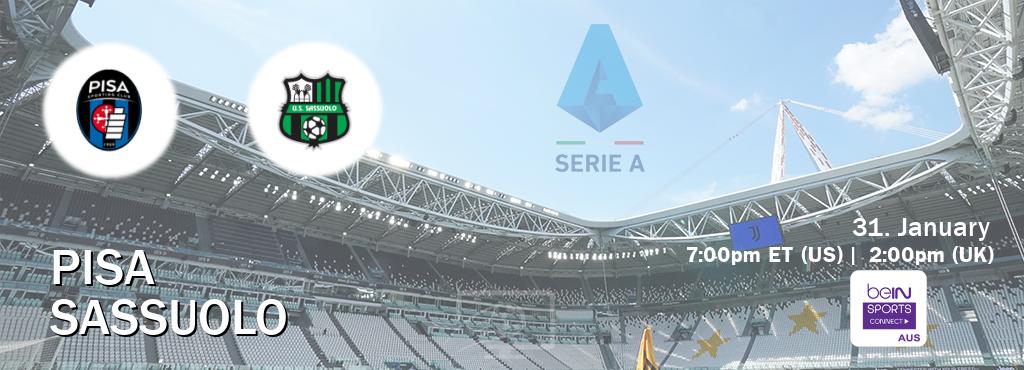You can watch game live between Pisa and Sassuolo on beIN Sports Connect(AU).