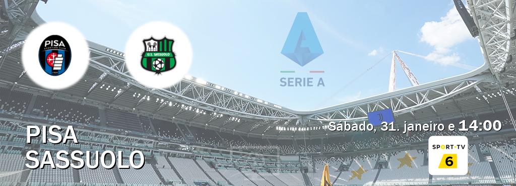 Jogo entre Pisa e Sassuolo tem emissão Sport TV 6 (sábado, 31. janeiro e  14:00).