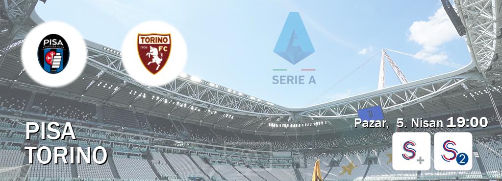 Karşılaşma Pisa - Torino S Sport + ve S Sport 2'den canlı yayınlanacak (Pazar, 5. Nisan 19:00). Karşılaşma Pisa - Torino S Sport + ve S Sport 2'den canlı yayınlanacak (Pazar, 5. Nisan 19:00).