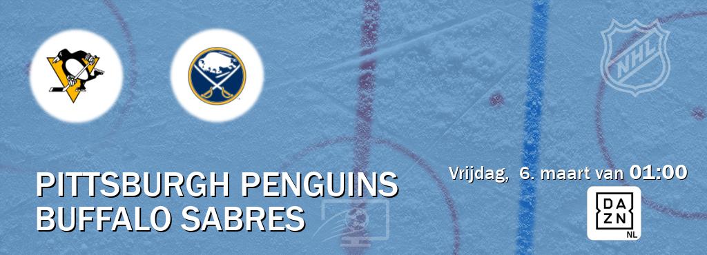 Wedstrijd tussen Pittsburgh Penguins en Buffalo Sabres live op tv bij DAZN (vrijdag,  6. maart van  01:00).