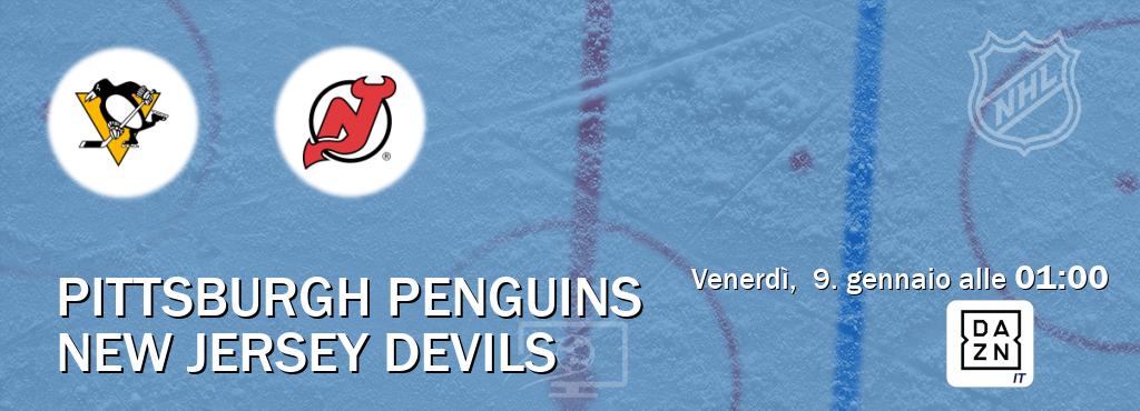 Il match Pittsburgh Penguins - New Jersey Devils sarà trasmesso in diretta TV su DAZN Italia (ore 01:00)