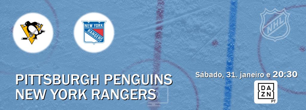 Jogo entre Pittsburgh Penguins e New York Rangers tem emissão DAZN (sábado, 31. janeiro e  20:30).