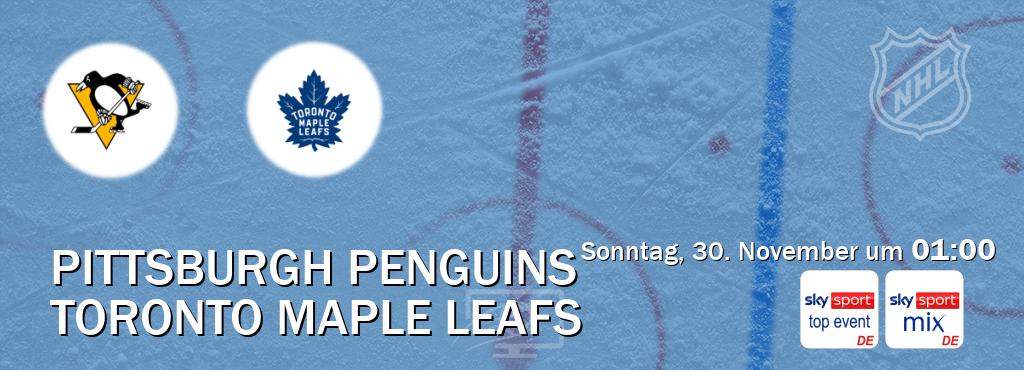 Das Spiel zwischen Pittsburgh Penguins und Toronto Maple Leafs wird am Sonntag, 30. November um 01:00, live vom Sky Sport Top Event und Sky Sport Mix übertragen. Das Spiel zwischen Pittsburgh Penguins und Toronto Maple Leafs wird am Sonntag, 30. November um 01:00, live vom Sky Sport Top Event und Sky Sport Mix übertragen.