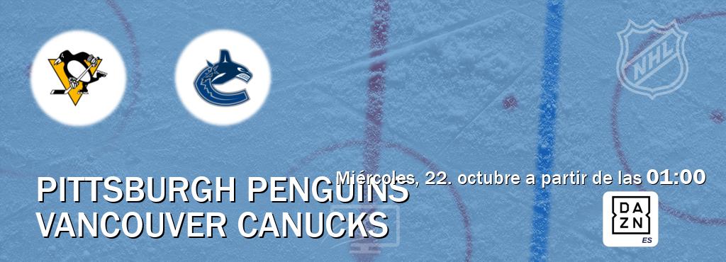 El partido entre Pittsburgh Penguins y Vancouver Canucks será retransmitido por DAZN España (miércoles, 22. octubre a partir de las 01:00). El partido entre Pittsburgh Penguins y Vancouver Canucks será retransmitido por DAZN España (miércoles, 22. octubre a partir de las 01:00).