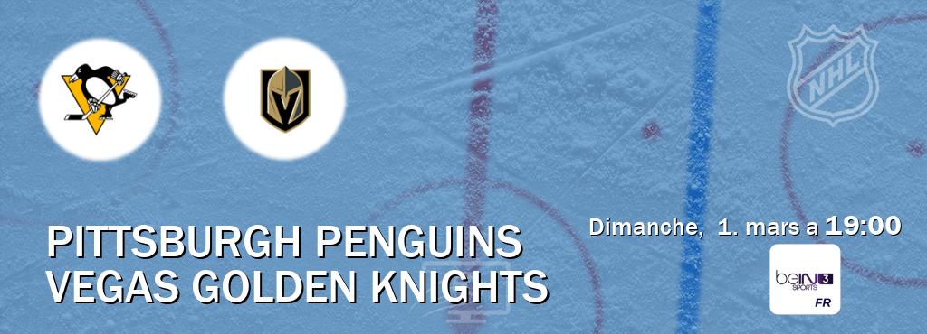Match entre Pittsburgh Penguins et Vegas Golden Knights en direct à la beIN Sports 3 (dimanche,  1. mars a  19:00).