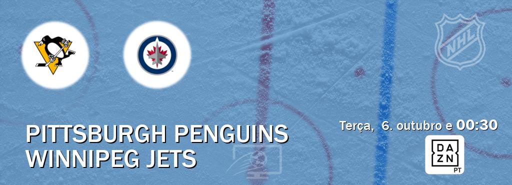 Jogo entre Pittsburgh Penguins e Winnipeg Jets tem emissão DAZN (terça,  6. outubro e  00:30).